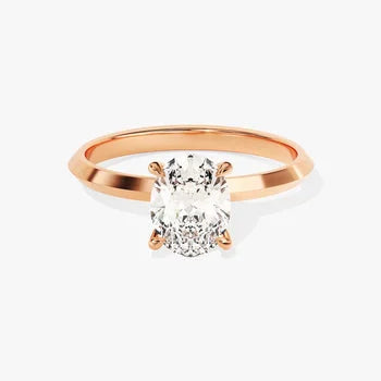 Knife Edge 1.5  CT Oval Cut Solitaire Moissanite Engagement Ring / 14k Solid Gold Plated Solo Ring / Promise Ring for Women