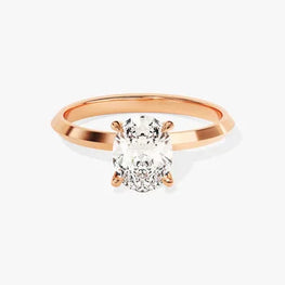 Knife Edge 1.5  CT Oval Cut Solitaire Moissanite Engagement Ring / 14k Solid Gold Plated Solo Ring / Promise Ring for Women