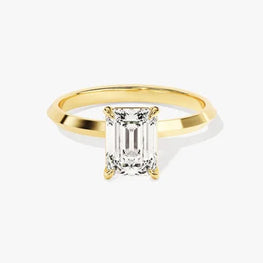 Knife Edge 1 CT Emerald Cut Solitaire Moissanite Engagement Ring / 14k Solid Gold Plated Solo Ring / Promise Ring for Women