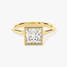 Bezel 1  CT Princess Cut Solitaire Moissanite Engagement Ring / 14k Solid Gold Plated Solo Ring / Thin Band Promise Ring for Women