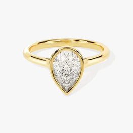 Bezel 2 CT Pear Cut Solitaire Moissanite Engagement Ring / 14k Solid Gold Plated Solo Ring / Thin Band Promise Ring for Women