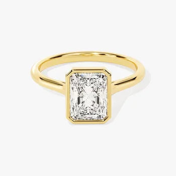 Bezel 2 CT Radiant Cut Solitaire Moissanite Engagement Ring / 14k Solid Gold Plated Solo Ring / Thin Band Promise Ring for Women