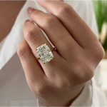 Fine jewelry 7 Ct Cushion lab diamond ring highlighting elongated silhouette and high clarity sparkle