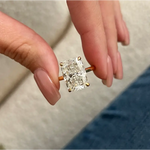 Fine jewelry 7 Ct Cushion lab diamond ring highlighting elongated silhouette and high clarity sparkle