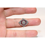 Designer lab created gemstone ring with morganite stone and shimmering diamond accents