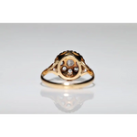 Unique lab grown diamond engagement ring with cushion cut stone in modern gold design