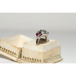 Premium lab created gemstone ring with opal center and radiant white diamond accents