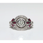 Premium lab created gemstone ring with opal center and radiant white diamond accents