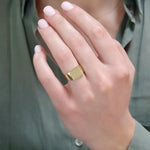 Personalized dainty gold ring with initial alphabet and sleek signet style for women jewelry