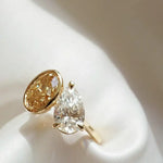 3.14 Ct MOI lab created pear diamond ring, gold, elegant, perfect for engagement or gifting.