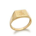 Personalized dainty gold ring with initial alphabet and sleek signet style for women jewelry