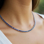 9.98 Ct round blue sapphire tennis necklace with brilliant gemstones in a luxury elegant fine jewelry design