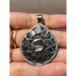 Natural black pear cut sterling silver pendant, 1985s antique Victorian jewelry, old style statement silver pendant for her