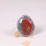 Sonora Jasper adjustable Victorian style silver ring with oval cabochon, healing gemstone, vintage statement deer fawn jasper jewelry