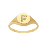 Personalized dainty gold initial ring with sleek signet style, elegant alphabet jewelry for women