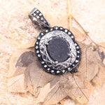 Art Deco handmade black stone pendant in sterling silver, antique oval charm necklace, rustic boho unique jewelry gift