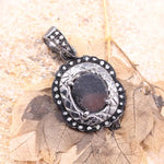 Art Deco handmade black stone pendant in sterling silver, antique oval charm necklace, rustic boho unique jewelry gift