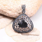 Art Deco inspired sterling silver pendant with pear cut natural black diamond, antique gothic jewelry gift for her