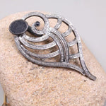 Sterling silver shell shape pendant with black onyx and diamond accents, Art Deco Gothic style handmade necklace pendant