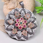 Victorian style pendant with pink ruby and green diamond in sterling silver, 18th-century inspired natural diamond jewelry gift