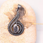 Art Deco black marquise diamond pendant in sterling silver, 4cm drop necklace, minimalist handmade jewelry gift for her