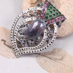 Art Deco style silver pendant with purple oval gemstone and ruby accents, 19th century inspired old-style jewelry gift