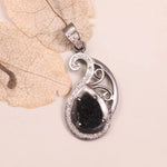 Antique pear black diamond pendant with white natural diamond, Victorian-style silver pendant, 19th century inspired jewelry gift