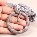 Victorian style snake brooch in sterling silver with ruby gemstone and black diamond details, gothic statement jewelry gift