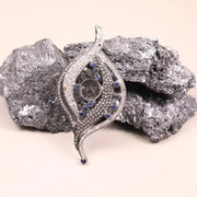 Antique Art Deco sterling silver sapphire pendant with white diamond accents in unique wave design, statement jewelry necklace gift for her
