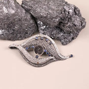 Antique Art Deco Sterling Silver Sapphire Pendant – Unique Wave Design Necklace with White Diamond Accents, Statement Jewelry Gift