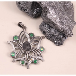 Vintage oval black diamond and green gemstone pendant in sterling silver, antique style statement jewelry, unique gift for her