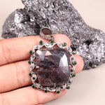 Art Deco style large purple gemstone pendant with silver, green, and black diamond accents, 18th century inspired jewelry gift