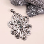 Sterling silver Victorian-style pendant with dark green stone and natural black diamond, elegant minimalist silver jewelry gift