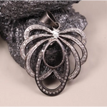 Georgian style vintage teardrop black stone pendant necklace in sterling silver filigree design, gothic boho antique style jewelry gift