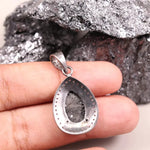 Art Deco silver pendant with pear-shaped natural black diamond, handmade vintage-style jewelry, statement gift for her