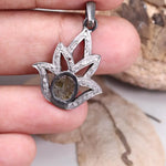 1980s antique sterling silver lotus flower pendant, Art Deco style handmade jewelry, old style pendant gift for her