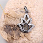 1980s antique sterling silver lotus flower pendant, Art Deco style handmade jewelry, old style pendant gift for her