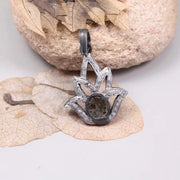 1980s Antique Sterling Silver Pendant – Art Deco Lotus Flower Handmade Jewelry, Old Style Pendant Gift