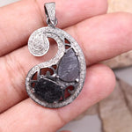 Victorian black diamond necklace with antique swirl sterling silver pendant, 1990s handmade statement jewelry gift for her