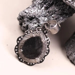 Pear cut natural diamond pendant necklace in vintage sterling silver with black diamond accents, handmade gothic jewelry gift for her