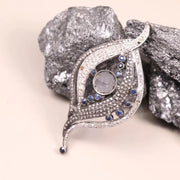 Antique Art Deco Sterling Silver Sapphire Pendant – Unique Wave Design Necklace with White Diamond Accents, Statement Jewelry Gift
