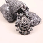 Antique natural black diamond pendant in sterling silver, Art Deco teardrop statement jewelry, pear cut unique style jewelry