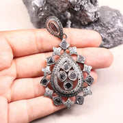 Antique Natural Black Diamond Pendant – Sterling Silver Art Deco Teardrop Statement Jewelry | Pear Cut Unique Jewelry
