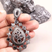 Antique Natural Black Diamond Pendant – Sterling Silver Art Deco Teardrop Statement Jewelry | Pear Cut Unique Jewelry