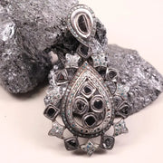 Antique Natural Black Diamond Pendant – Sterling Silver Art Deco Teardrop Statement Jewelry | Pear Cut Unique Jewelry