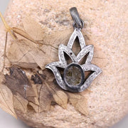 1980s Antique Sterling Silver Pendant – Art Deco Lotus Flower Handmade Jewelry, Old Style Pendant Gift