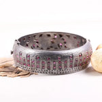 Vintage 1992s 925 sterling silver bracelet with pink ruby gemstone, handmade antique cuff bracelet, unique statement jewelry gift for women