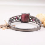 Vintage ruby square bracelet, antique style sterling silver cuff with large pink gemstone, bohemian statement jewelry and unique gift for her