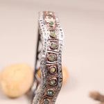 Handcrafted vintage sterling silver bracelet, 925 wavy cuff with round pastel stones, antique look statement jewelry gift for women