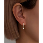 gold square earrings with modern geometric style, paired with pearl and gold earrings for elegant everyday fashion jewelry.